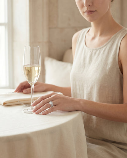 Round Brilliant, Open Intertwined Pavé Row, in Platinum – lifestyle shot | RockHer