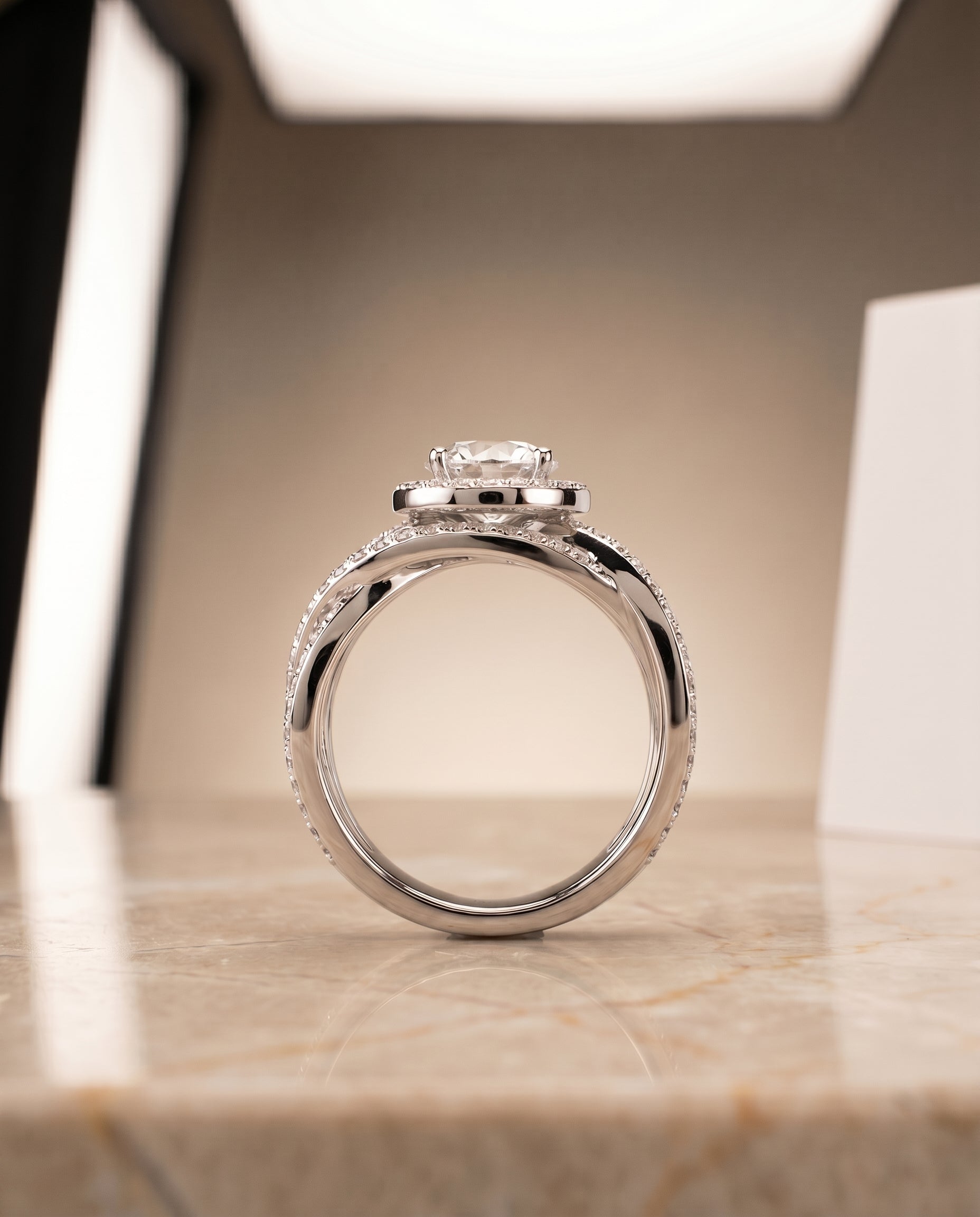 Open Intertwined Pavé Row styling on The Rosina round engagement ring setting | RockHer