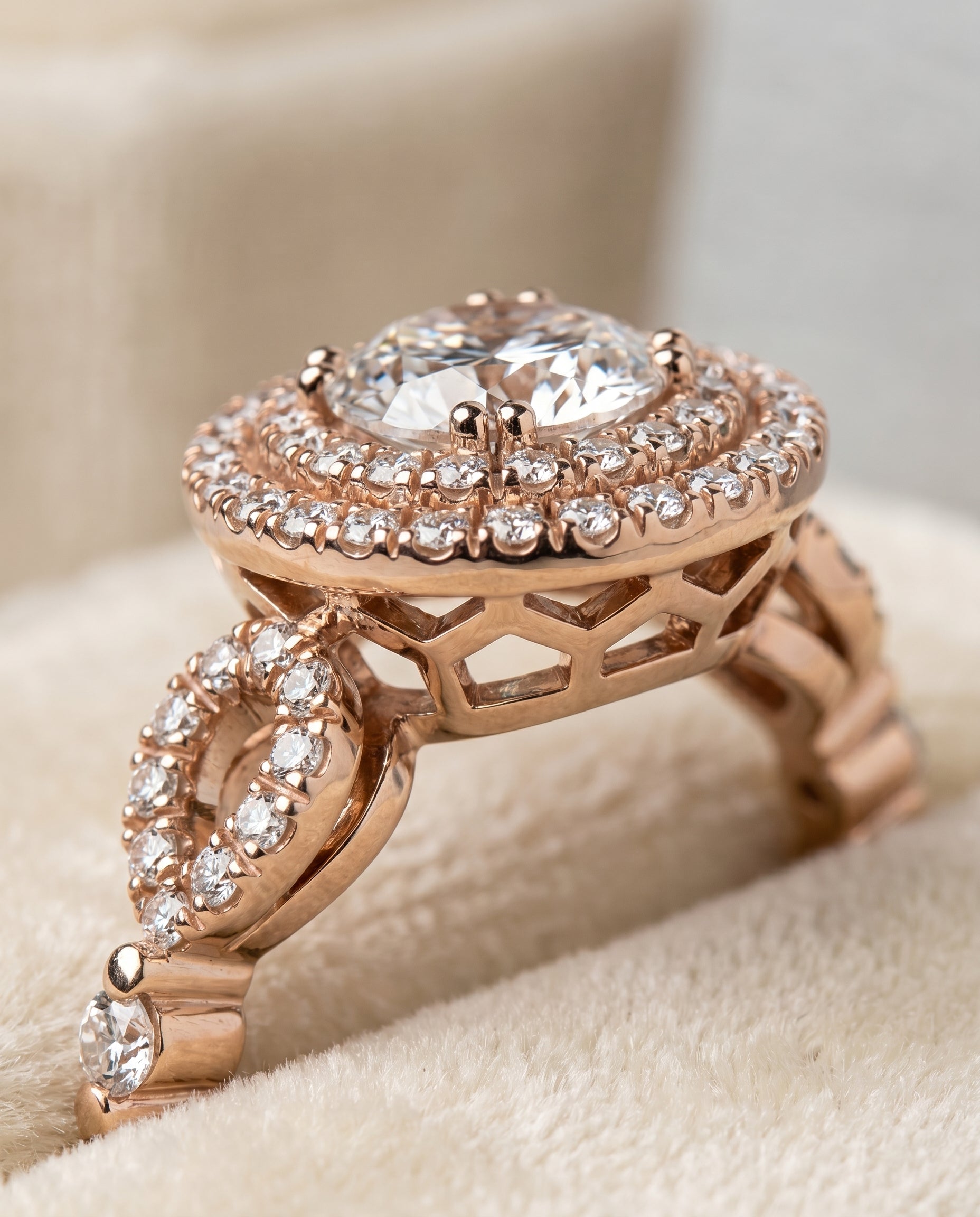 14K Rose Gold band of The Calypso round engagement ring setting | RockHer