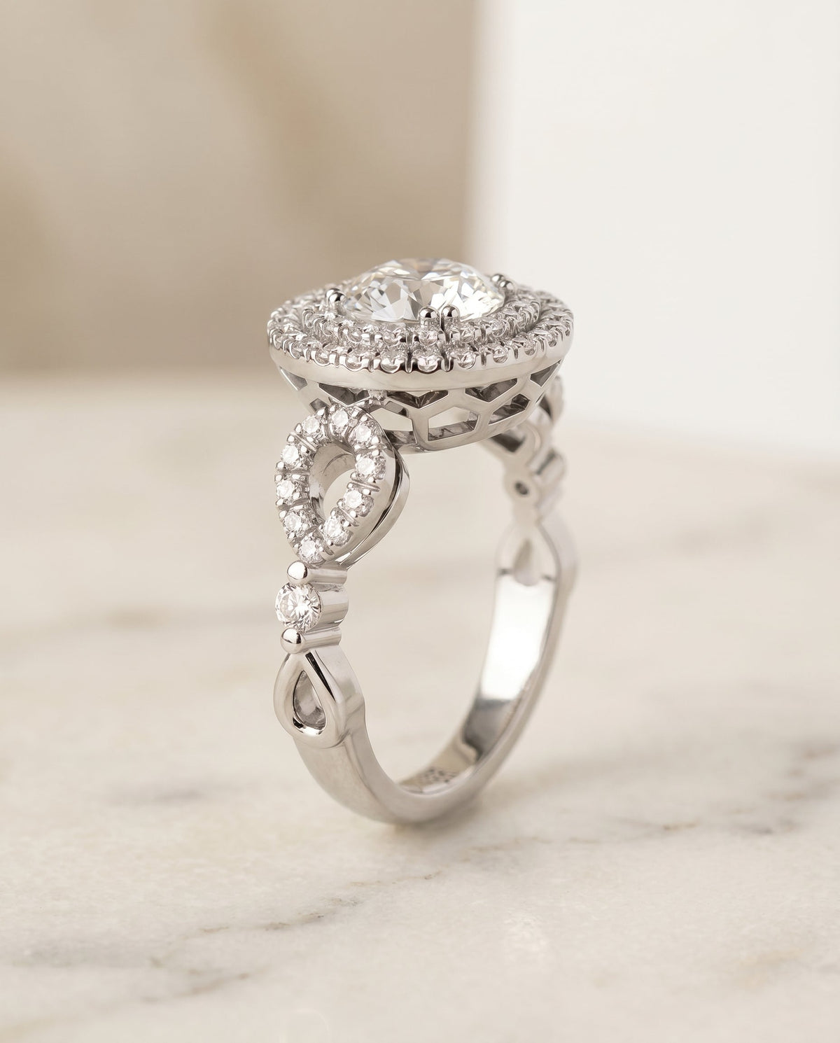Calypso Select Double Halo Round Lab Diamond Engagement Ring in Platinum, front view | RockHer