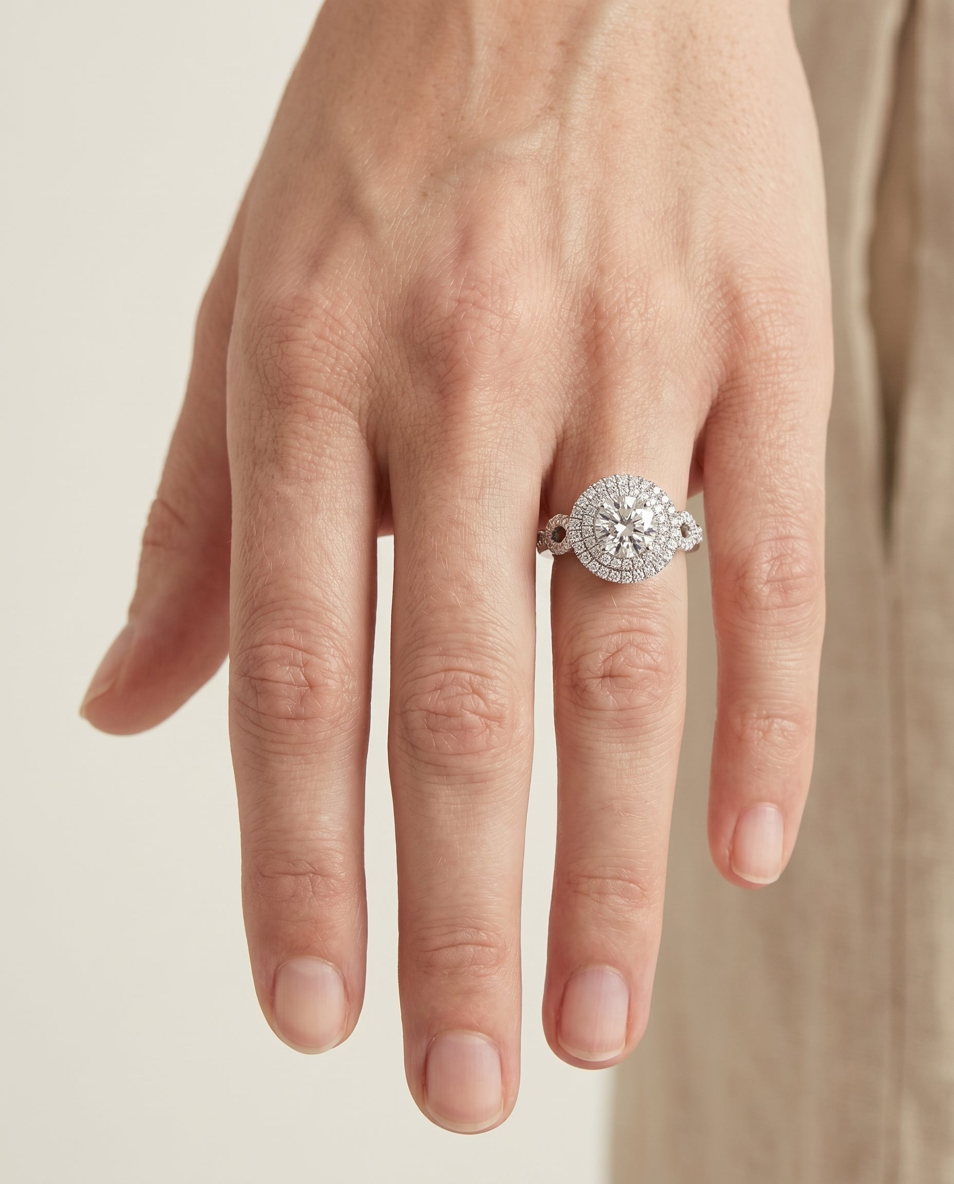 The Calypso engagement ring setting in Platinum, double halo design | RockHer