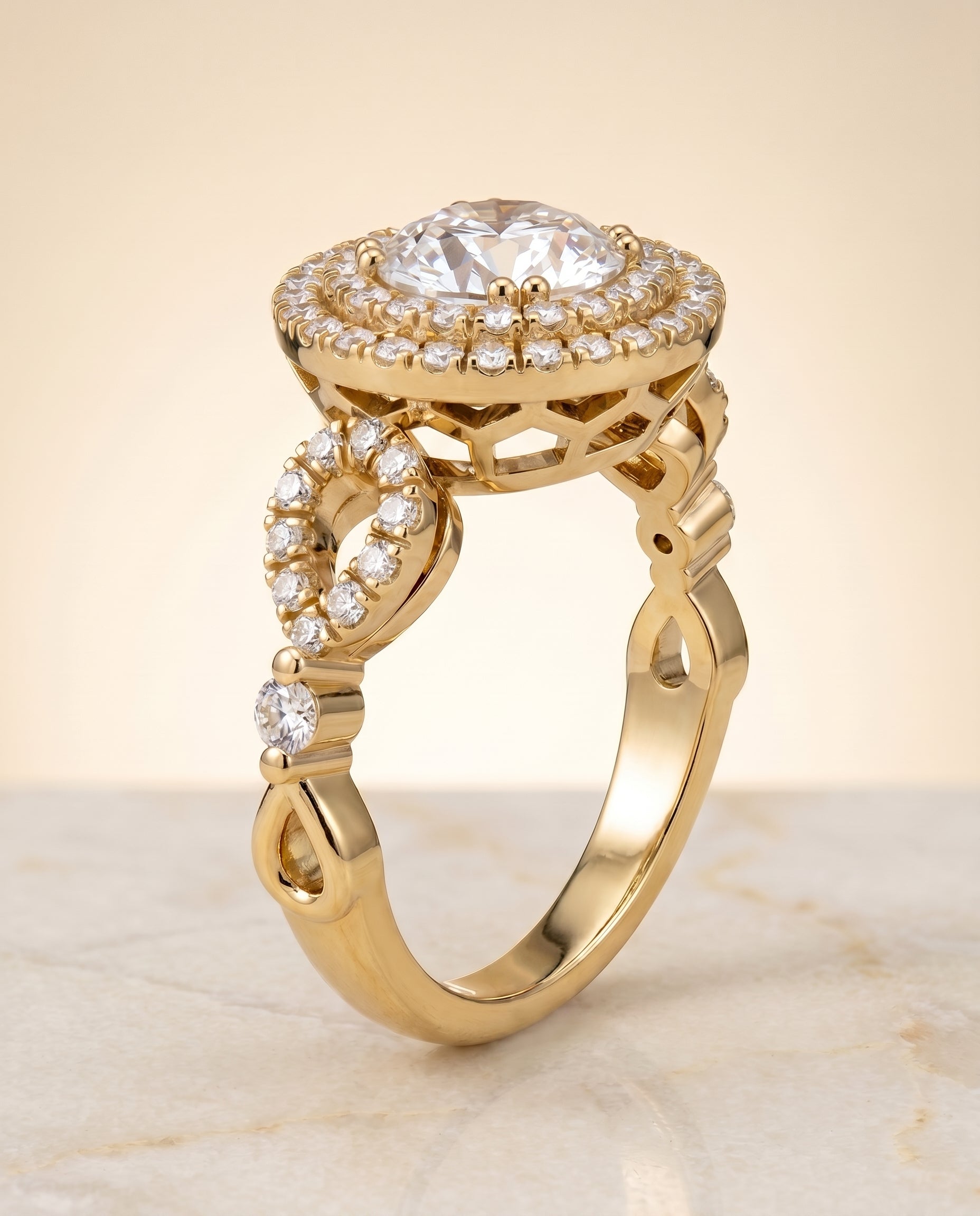 Calypso Select Open Side Double Halo in 18K Yellow Gold – view 1