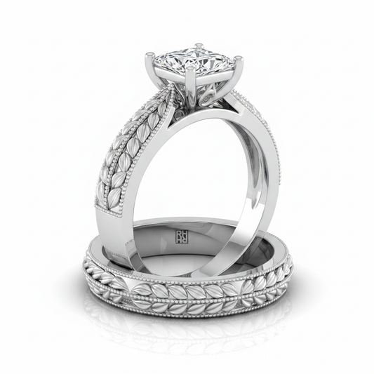 The Ophelia Matching Wedding Band, Princess in Platinum