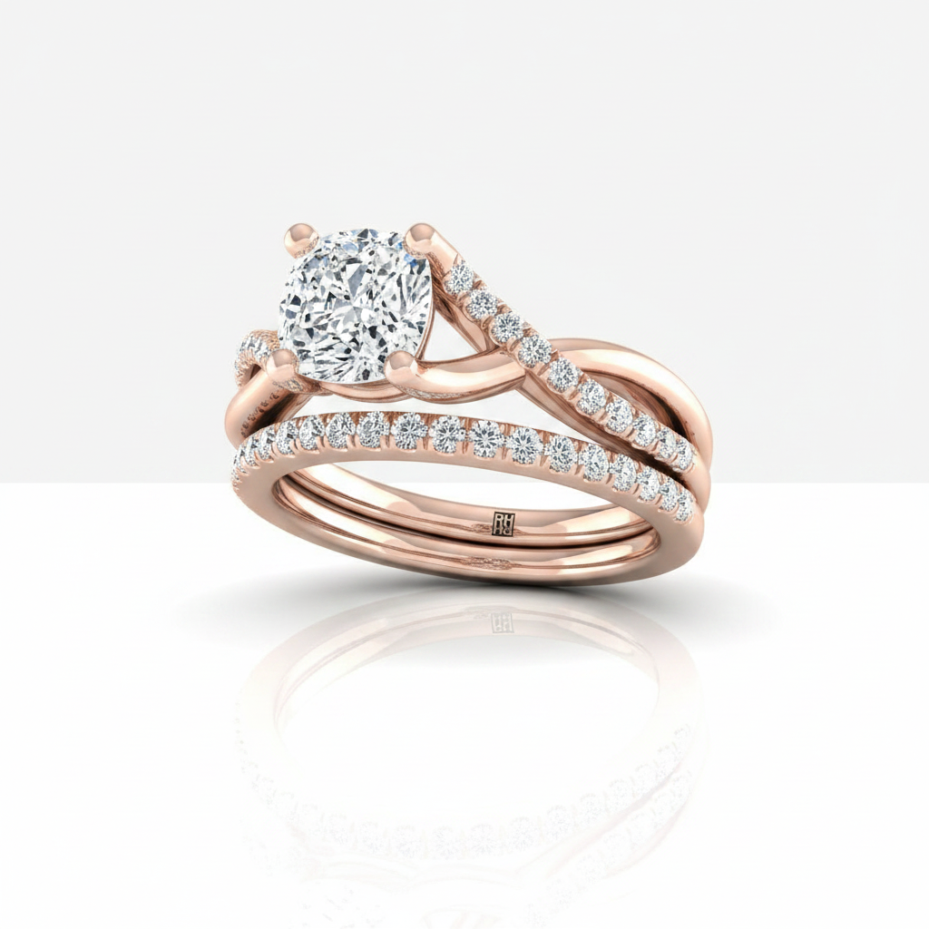 The Ottava Matching Wedding Band, Cushion in 14K Rose Gold