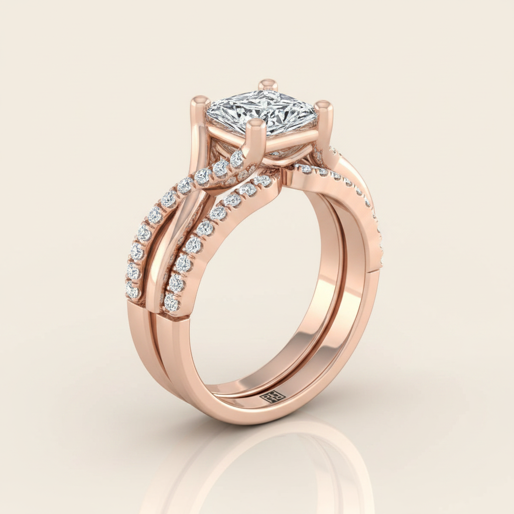 The Ottava Matching Wedding Band, Princess in 14K Rose Gold