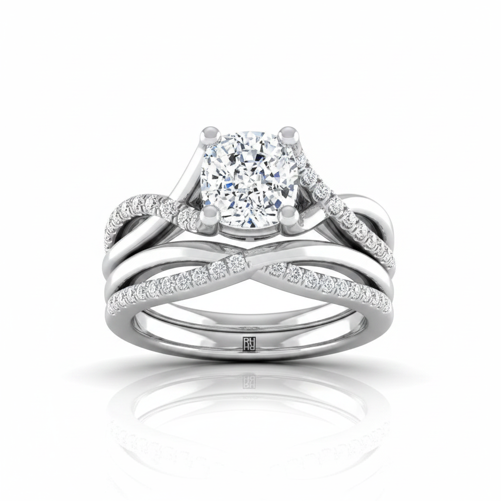 The Ottava Matching Wedding Band, Cushion in 18K White Gold