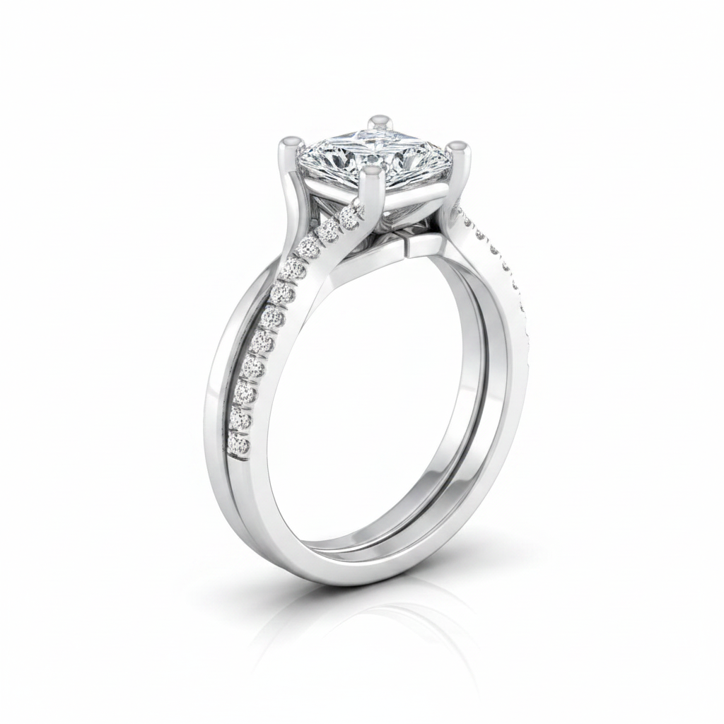 The Ottava Matching Wedding Band, Princess in 18K White Gold