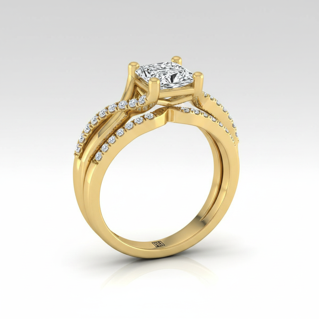 The Ottava Matching Wedding Band, Princess in 18K Yellow Gold