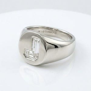 Women's Oval lab-grown diamond letter signet ring in 14K White Gold, letter J, product photography