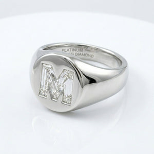Women's Oval lab-grown diamond letter signet ring in Platinum, letter M, product photography