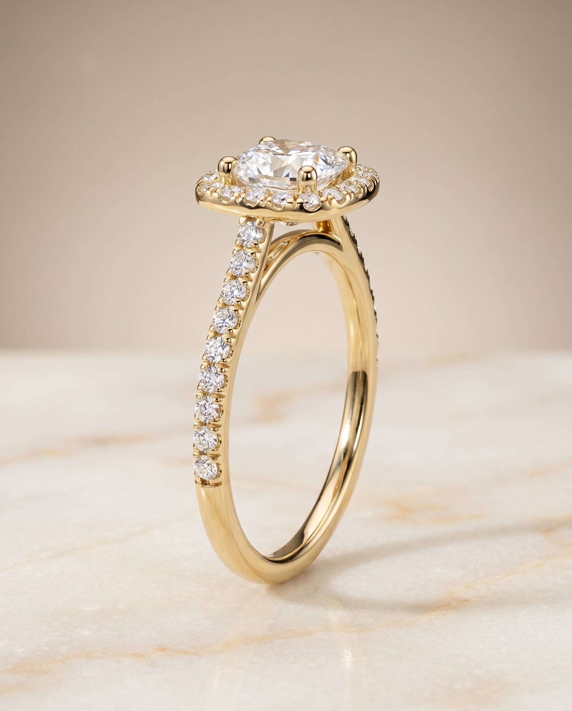 Pavé Halo Cut styling on The Cosette cushion engagement ring setting | RockHer