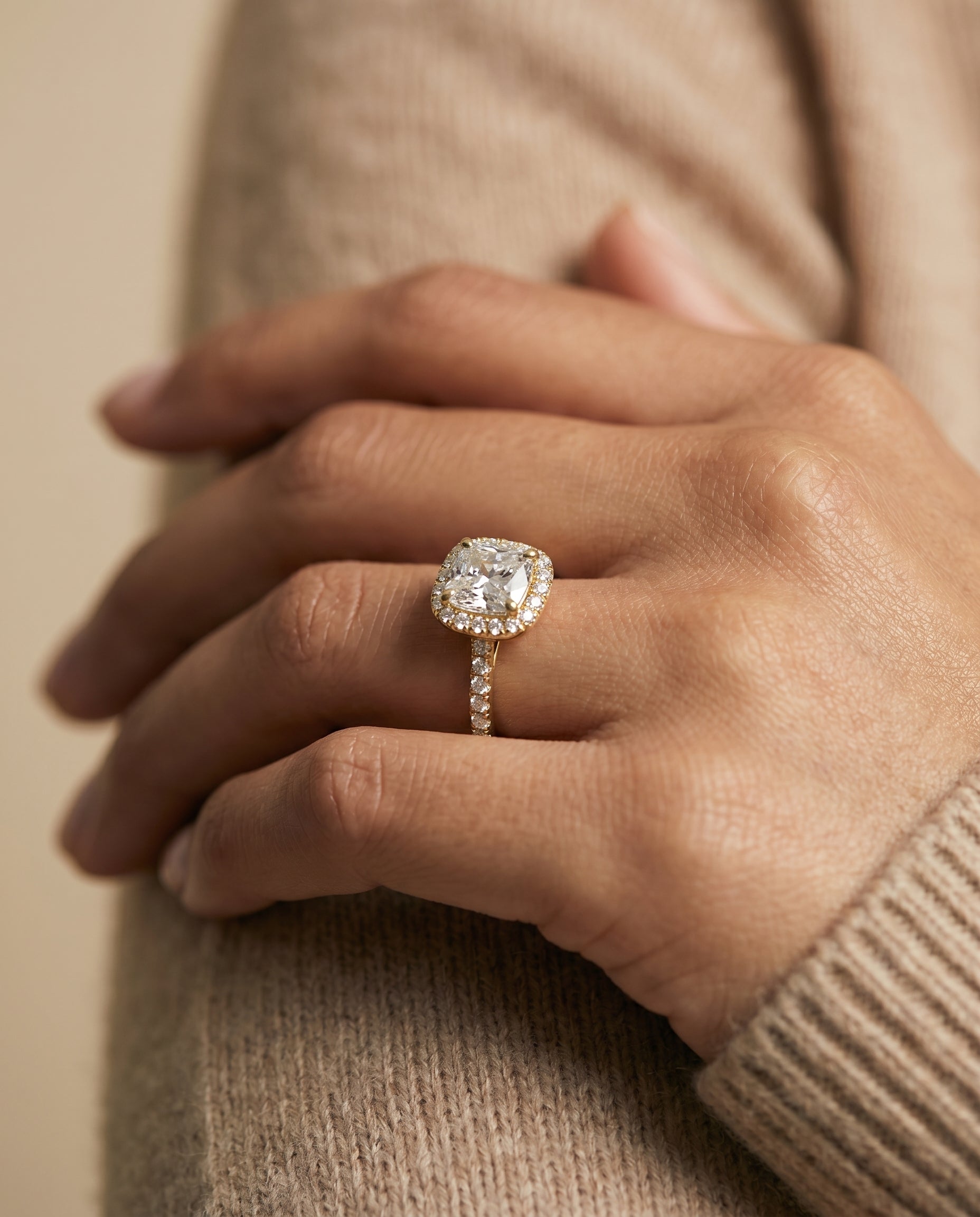 The Cosette setting for cushion diamonds, made to order in 18K Yellow Gold | RockHer