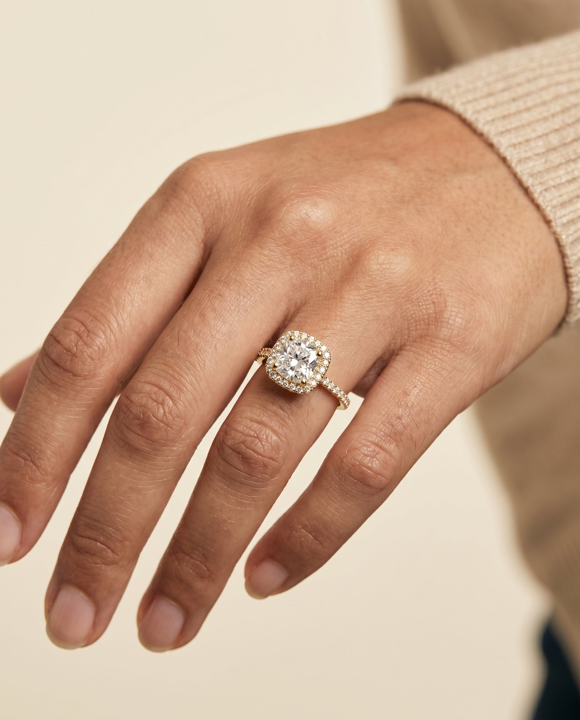 The Cosette engagement ring setting in 18K Yellow Gold, pavé halo cut design | RockHer