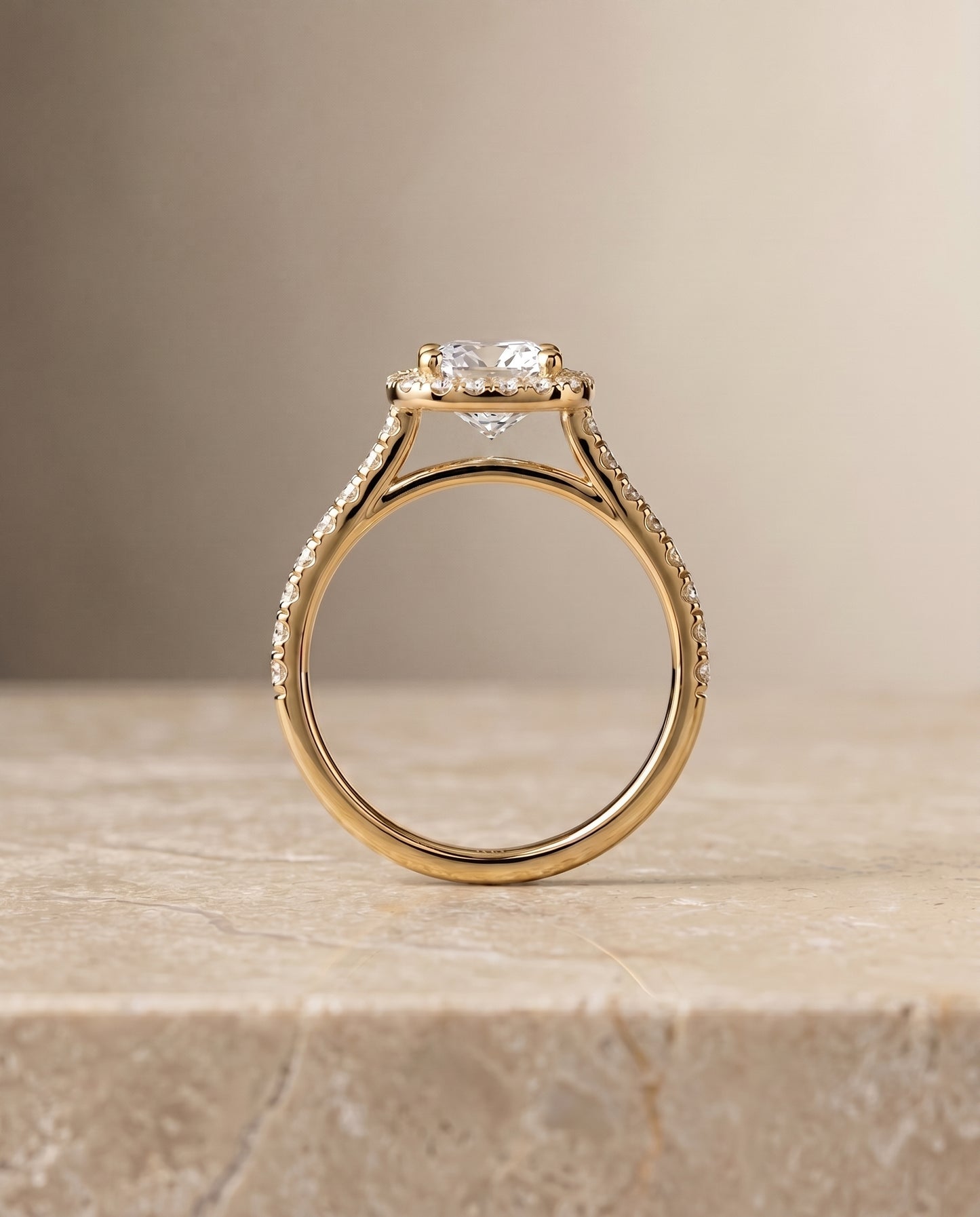 The Cosette Pavé Halo Engagement Ring Setting for Cushion Diamonds in 18K Yellow Gold