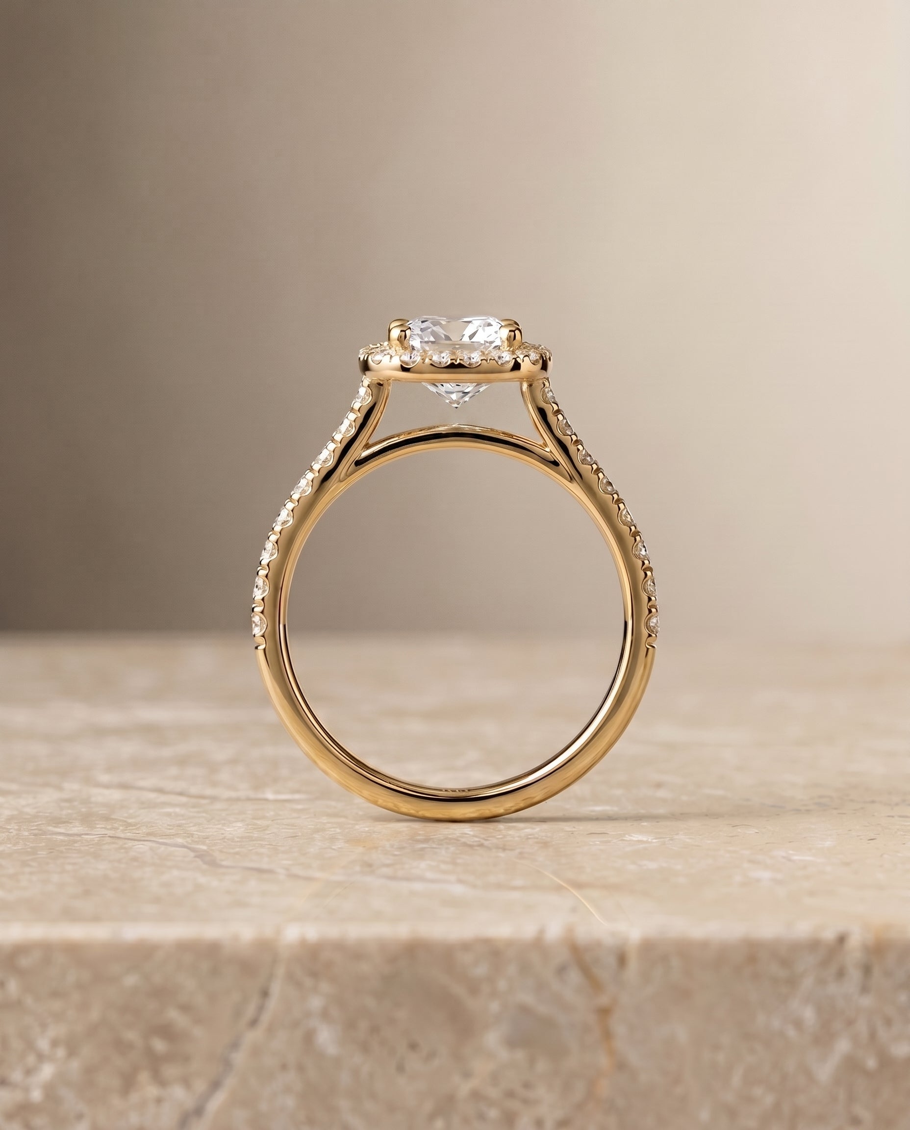 The Cosette pavé halo cut engagement ring setting, shown in 18K Yellow Gold | RockHer