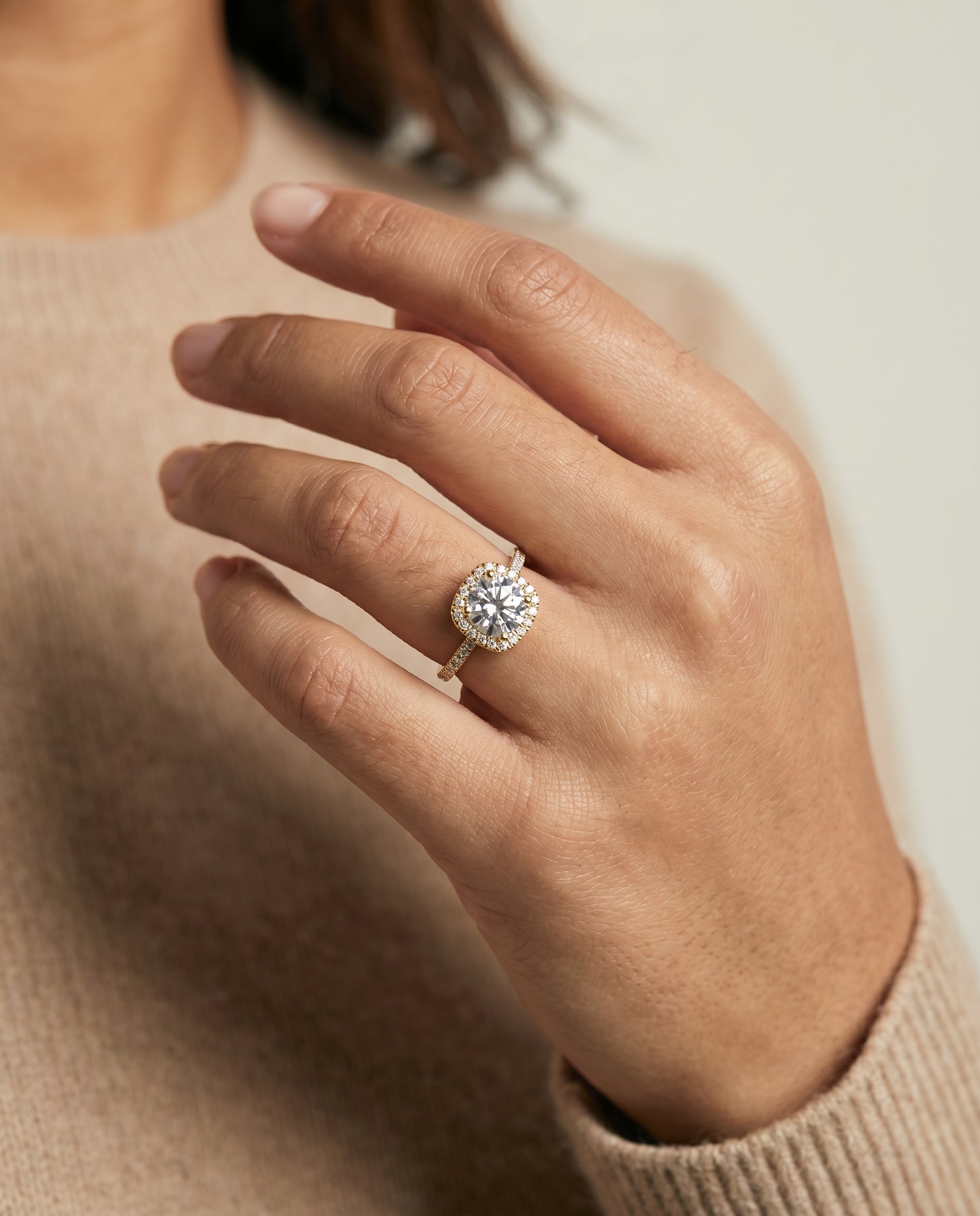 The Cosette engagement ring setting in 18K Yellow Gold, pavé halo design | RockHer