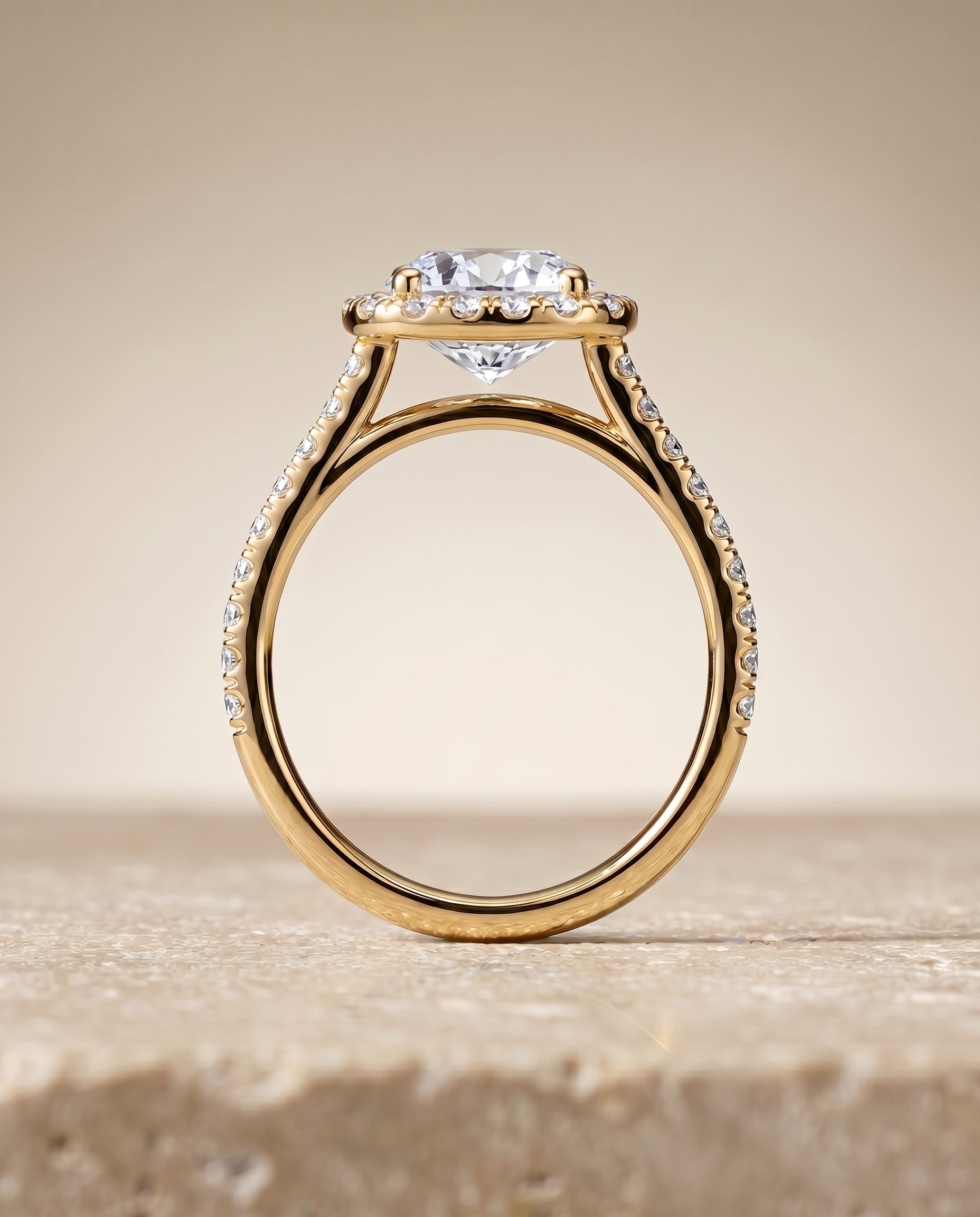 Pavé Halo styling on The Cosette round engagement ring setting | RockHer