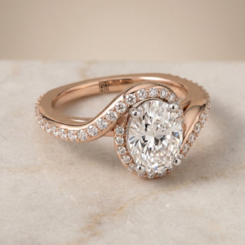 The Adelaide Pavé Swirl Halo Oval Engagement Ring Setting in 14K Rose Gold