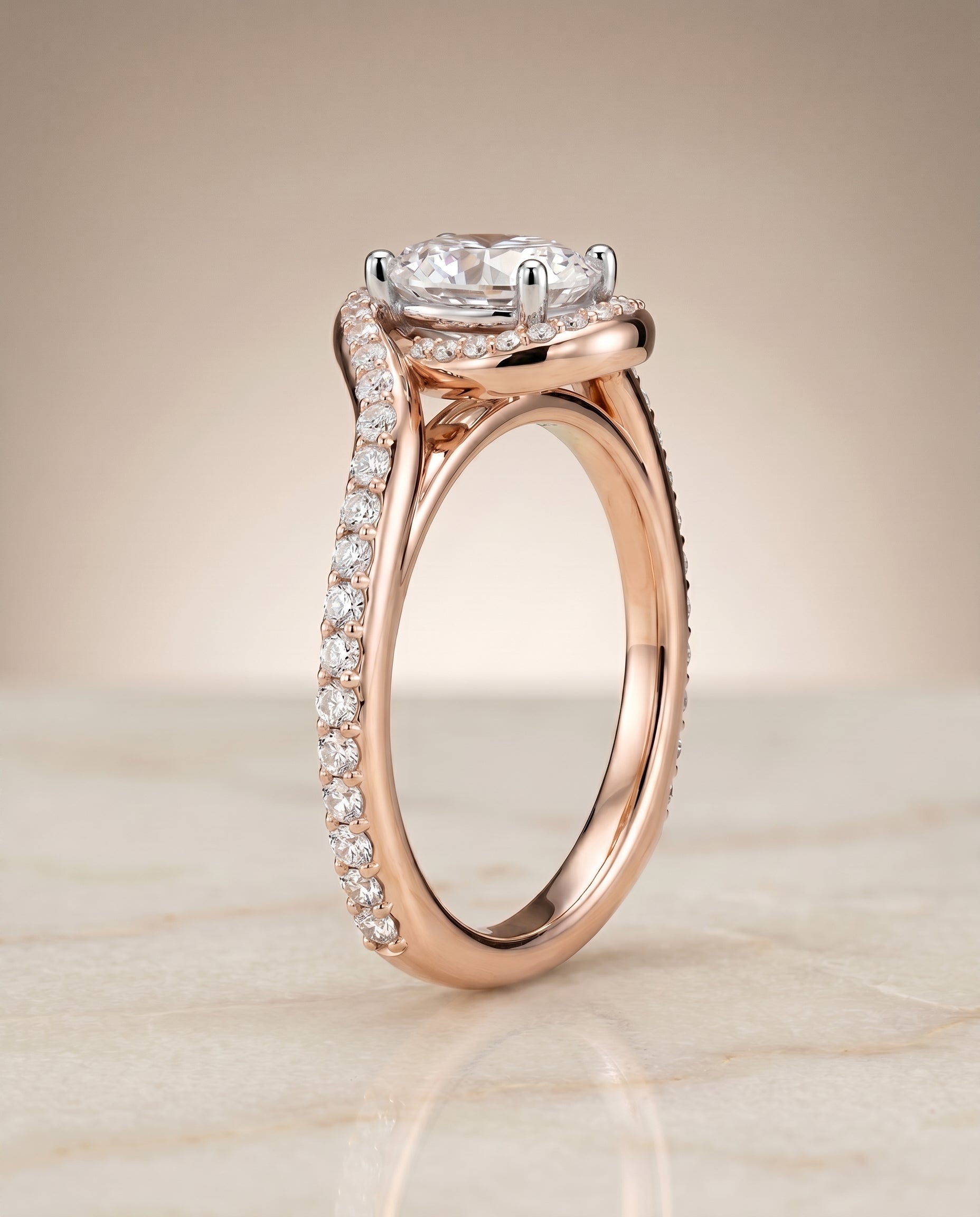 Pavé Swirl Halo styling on The Adelaide oval engagement ring setting | RockHer