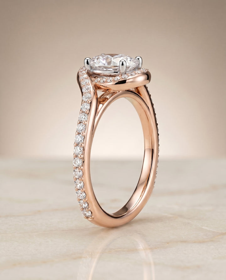 Adelaide Select Pave Swirl Halo Oval in 14K Rose Gold – view 2