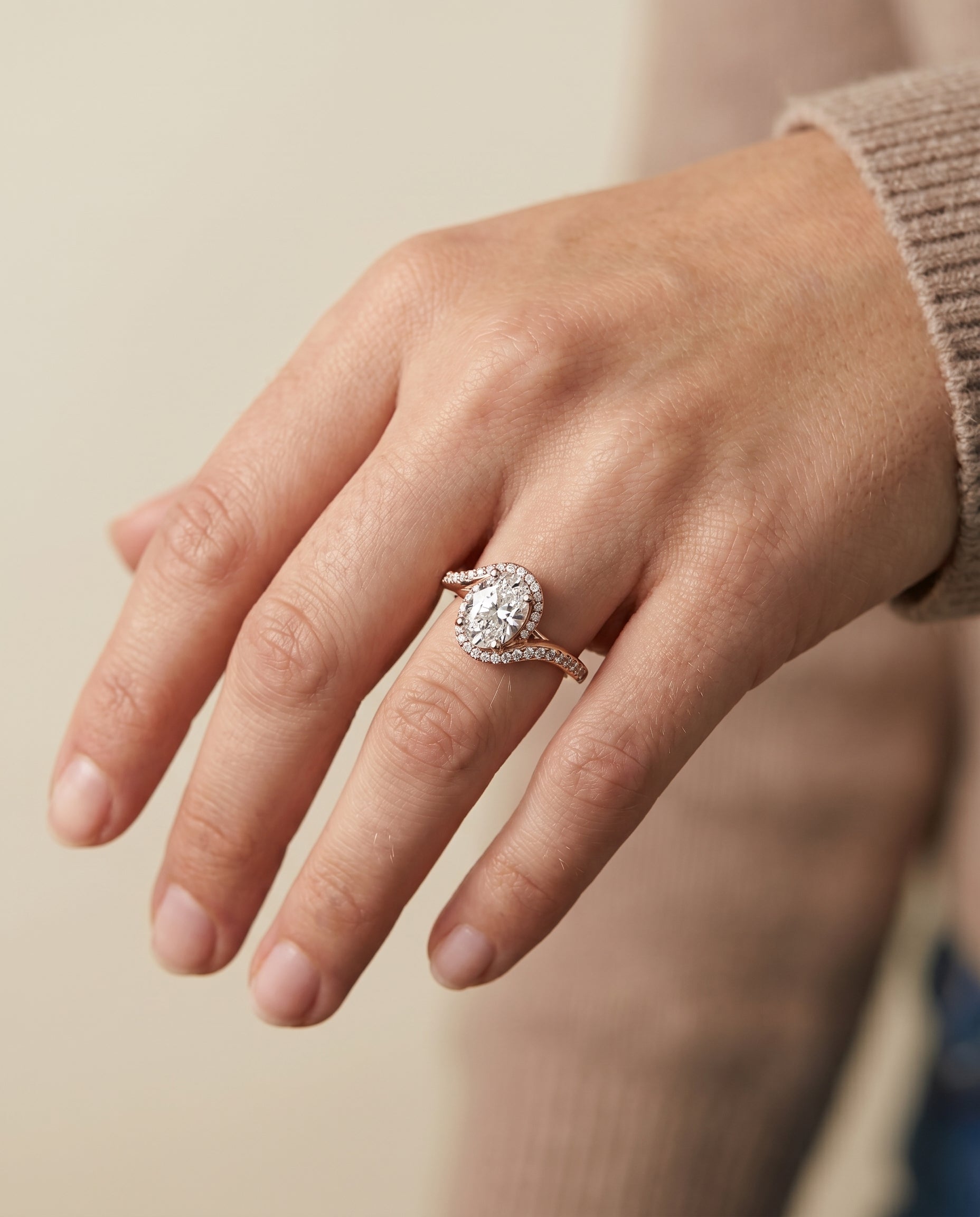 The Adelaide engagement ring setting in 14K Rose Gold, pavé swirl halo design | RockHer