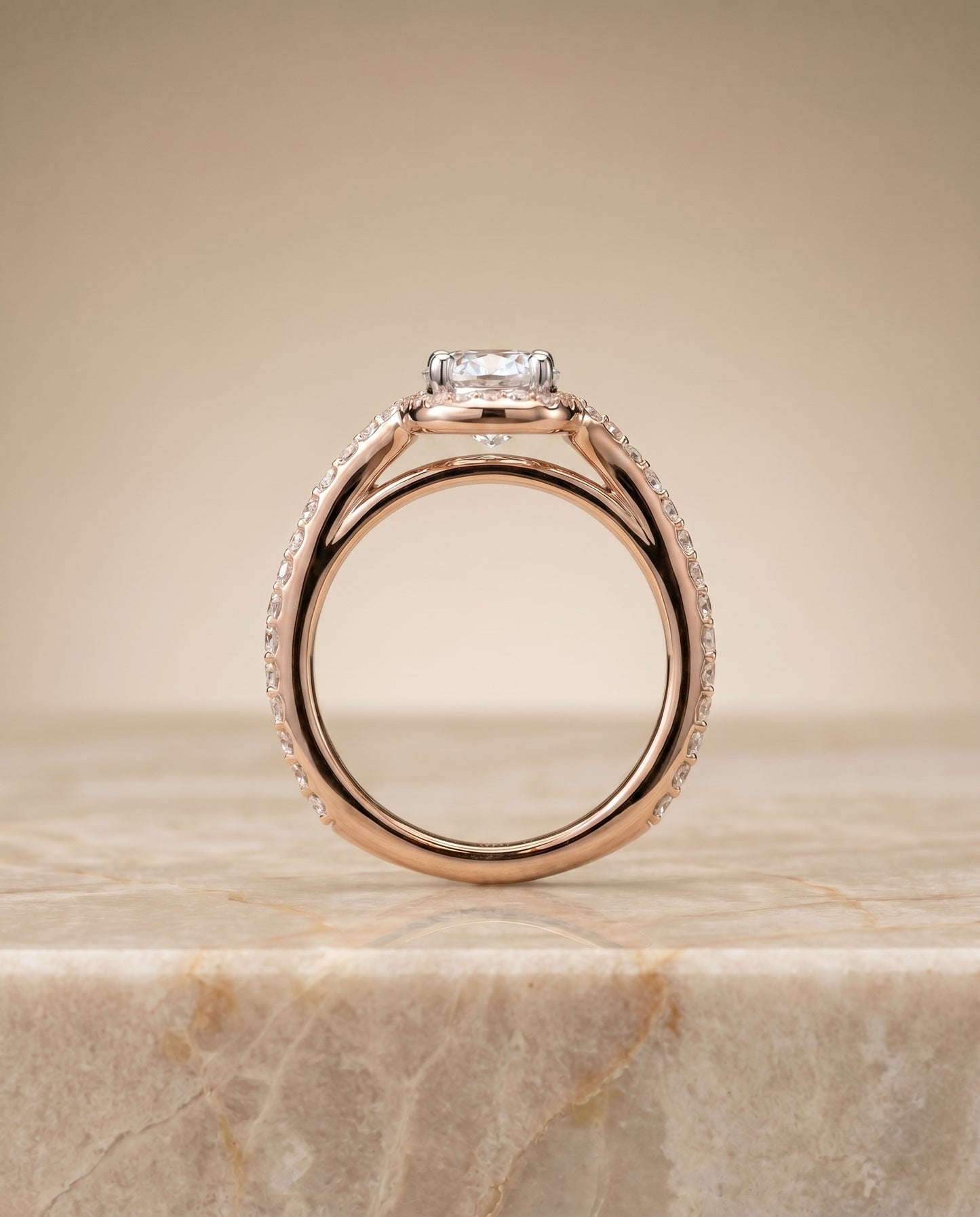 Pavé Swirl Halo Oval, in 14K Rose Gold, pave setting – side profile | RockHer