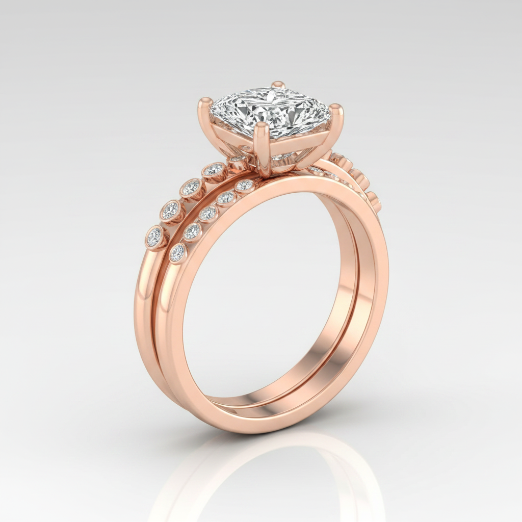 The Peggy Matching Wedding Band, Princess in 14K Rose Gold
