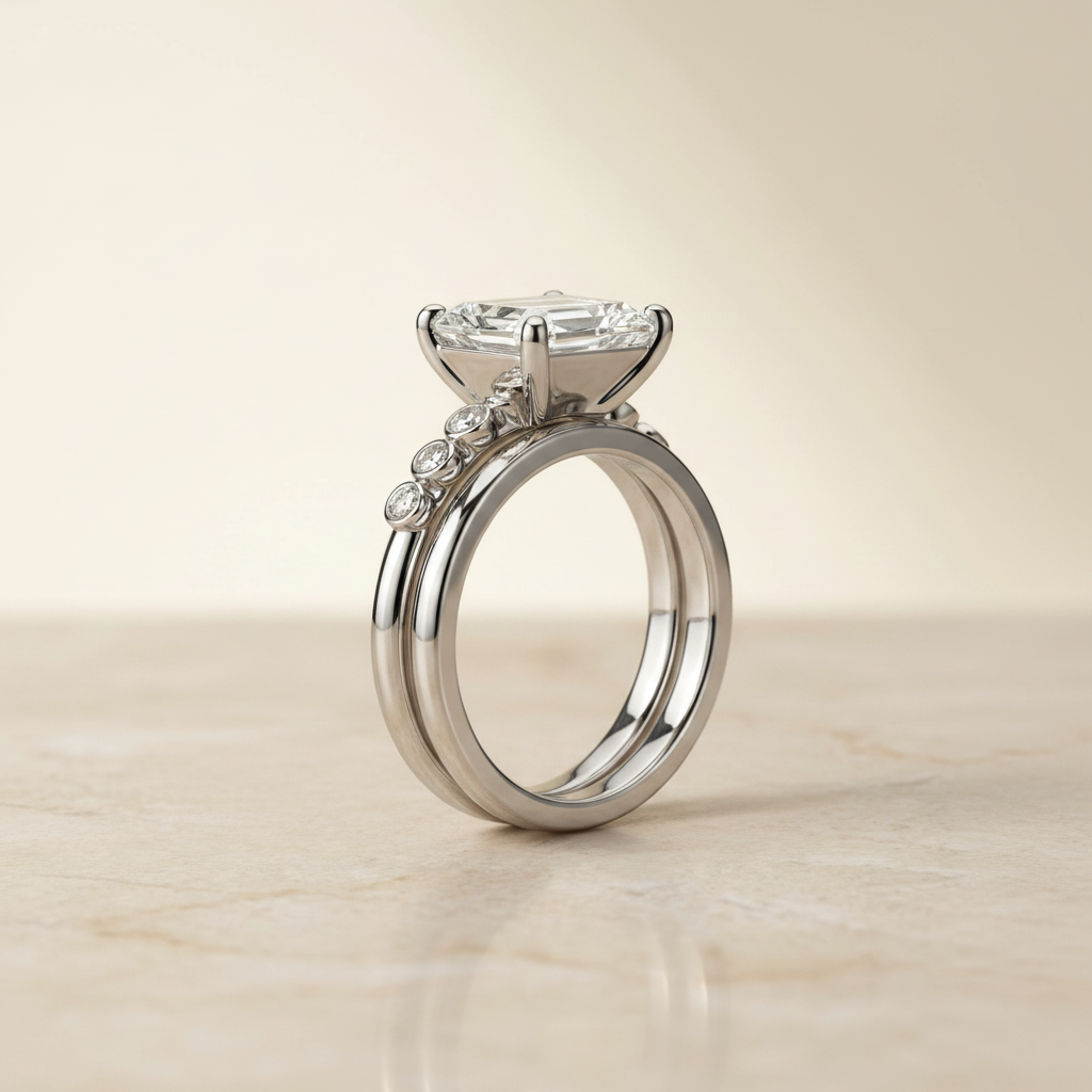The Peggy Matching Wedding Band, Emerald in 18K White Gold