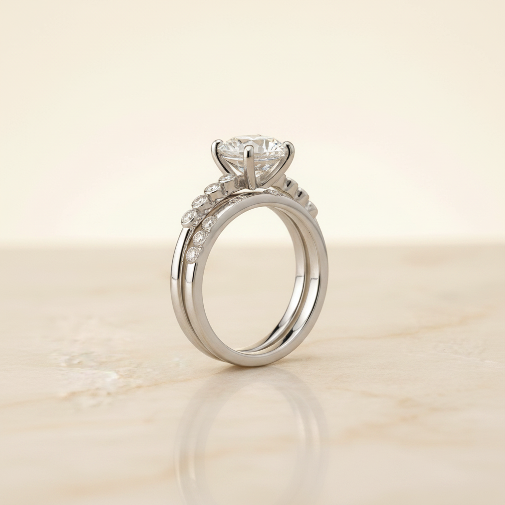 The Peggy Matching Wedding Band, Round in 18K White Gold