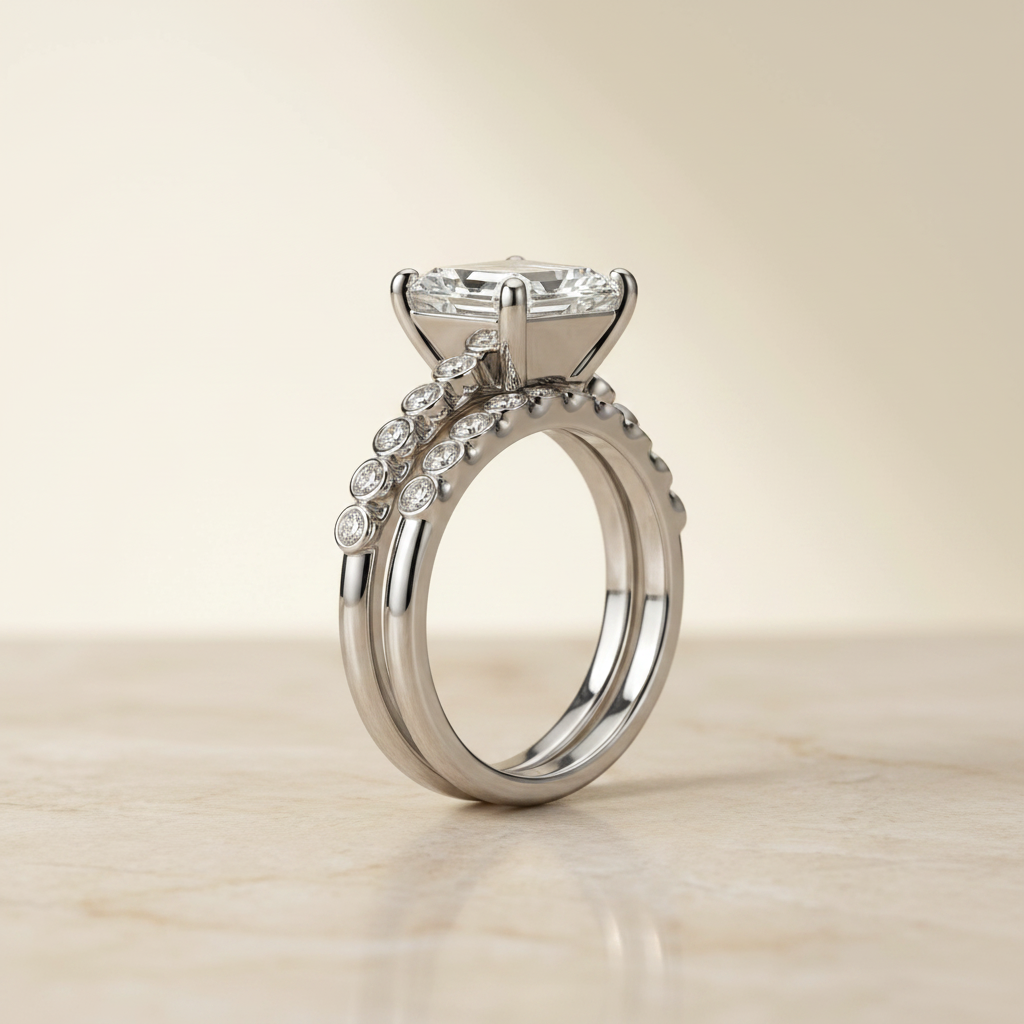 The Peggy Matching Wedding Band, Emerald in Platinum