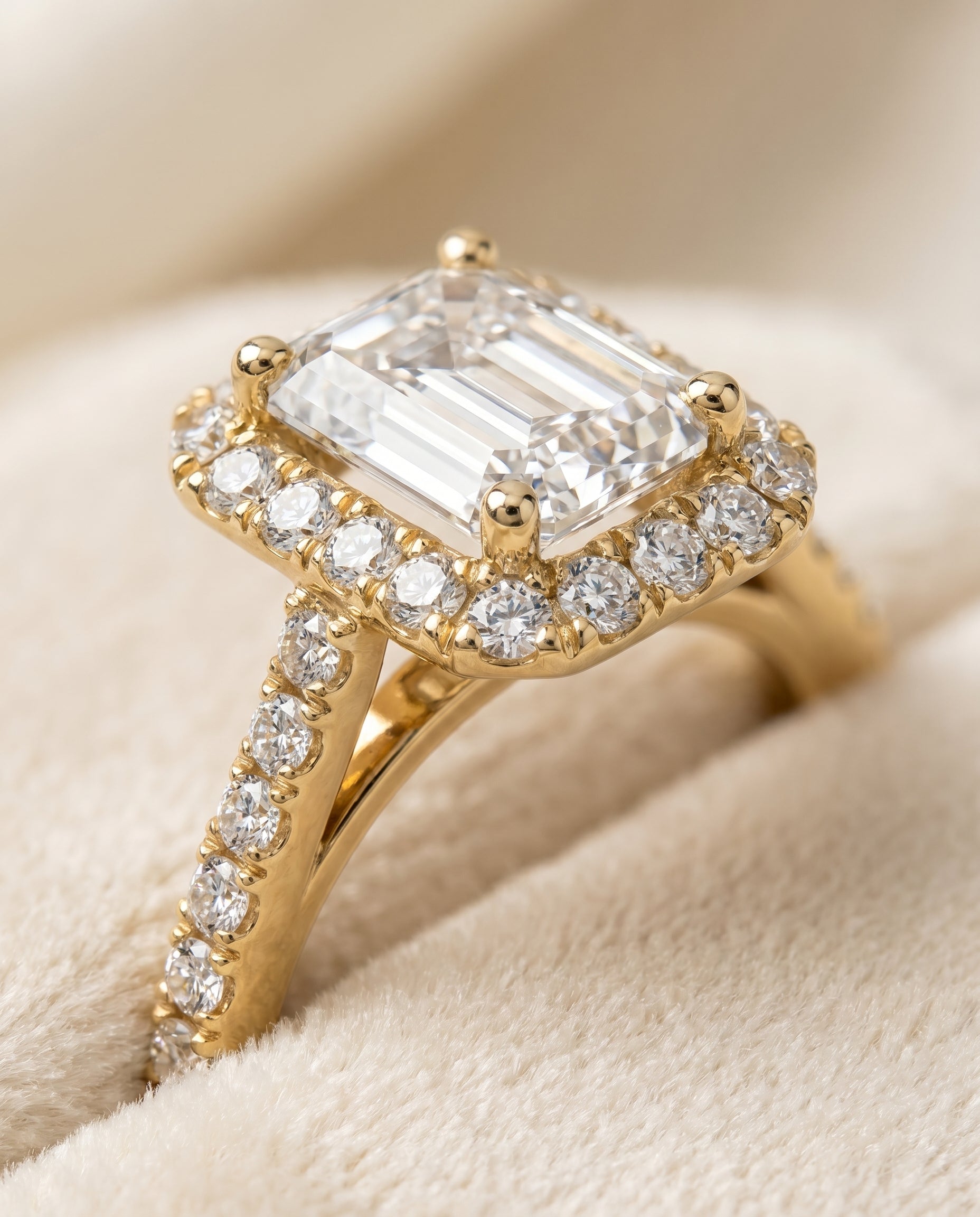 18K Yellow Gold band of The Dylan emerald engagement ring setting | RockHer