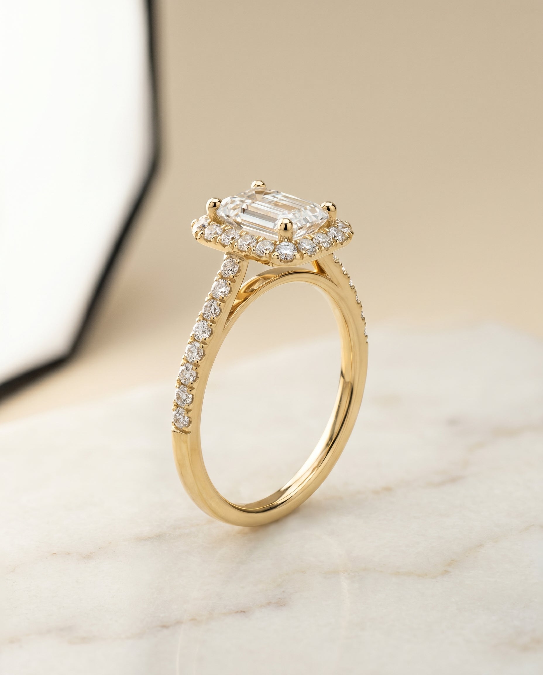 Petite French Pavé Halo Cut styling on The Dylan emerald engagement ring setting | RockHer