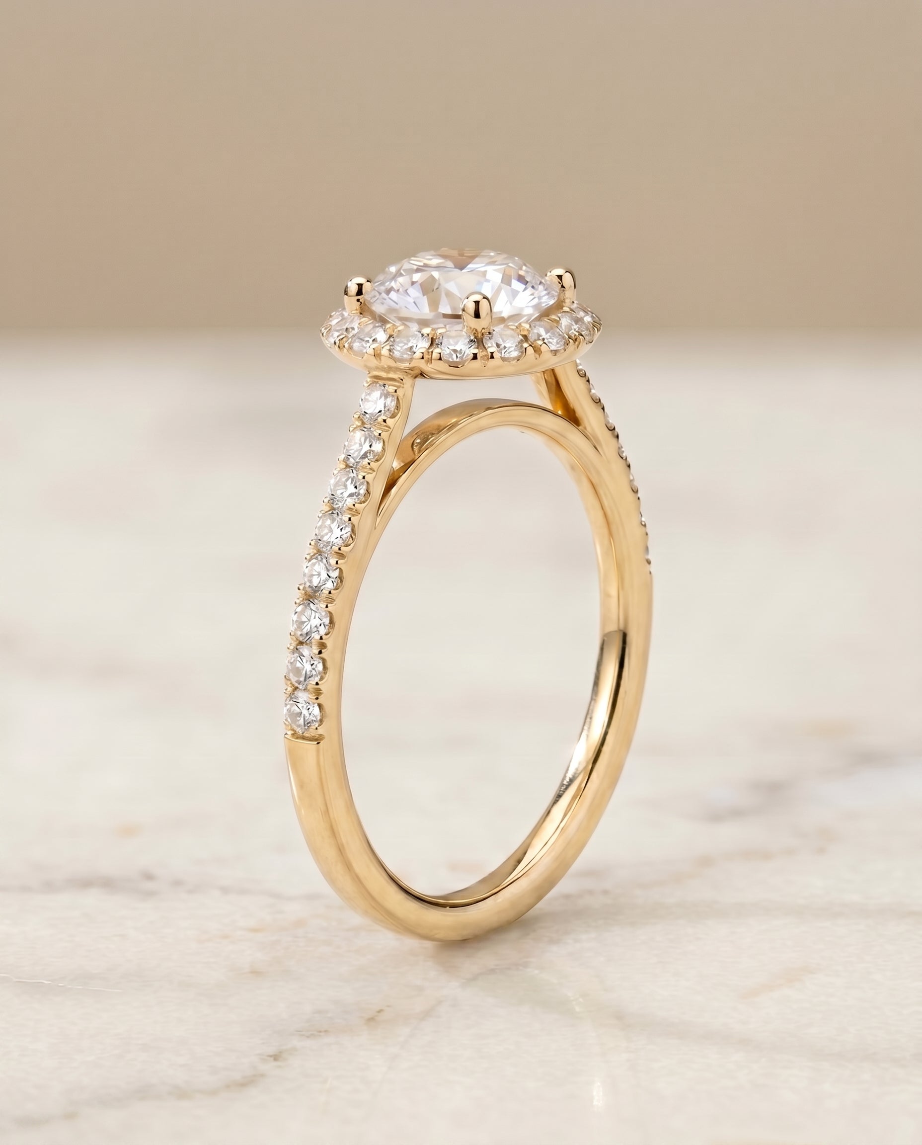 The Dylan petite french pavé halo engagement ring setting, shown in 18K Yellow Gold | RockHer