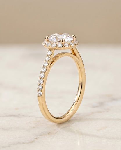 The Dylan Petite French Pavé Halo Round Engagement Ring Setting in 18K Yellow Gold