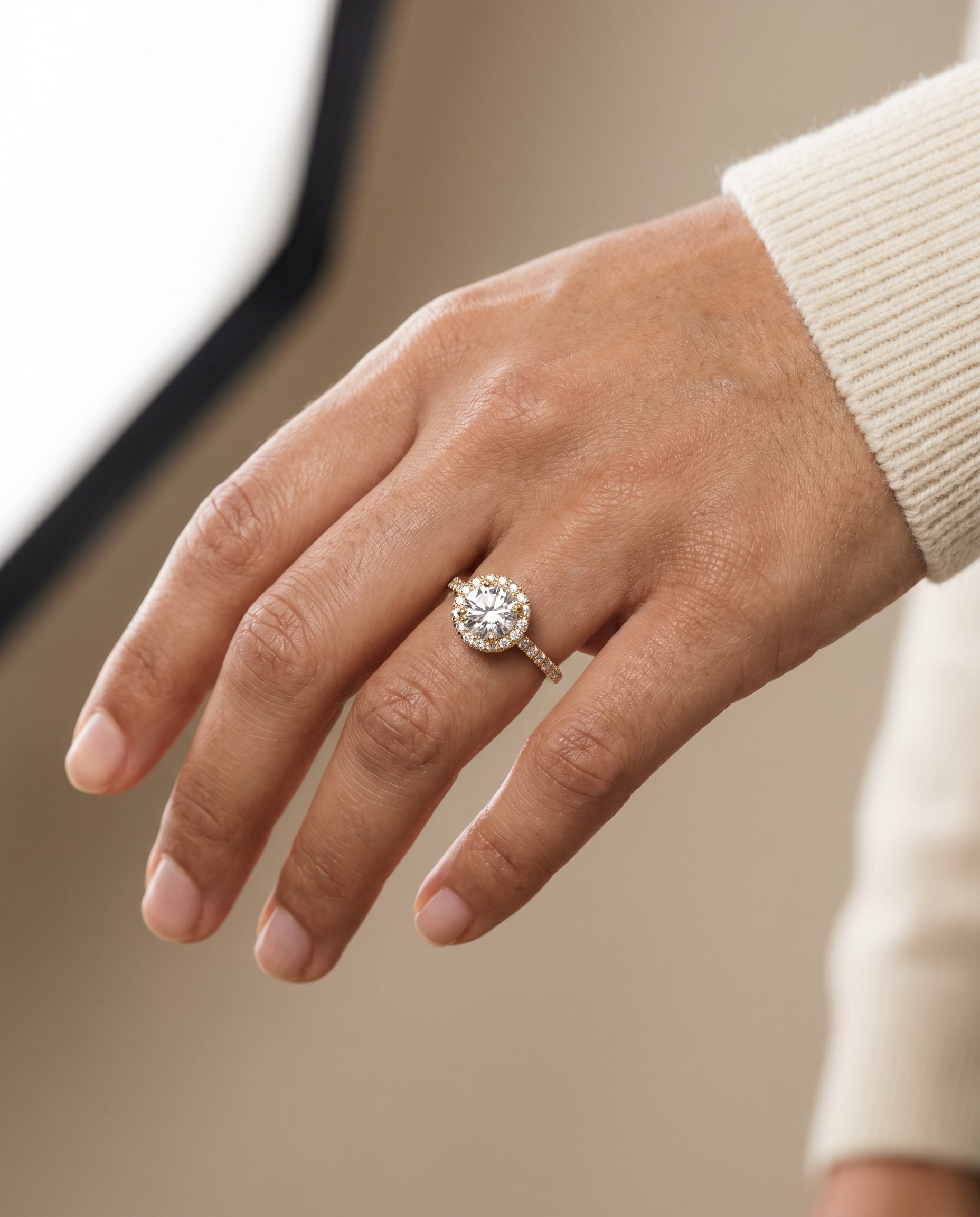 The Dylan engagement ring setting in 18K Yellow Gold, petite french pavé halo design | RockHer
