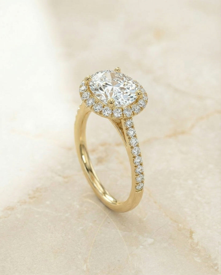 Petite French Pavé Halo Oval in 18K Yellow Gold