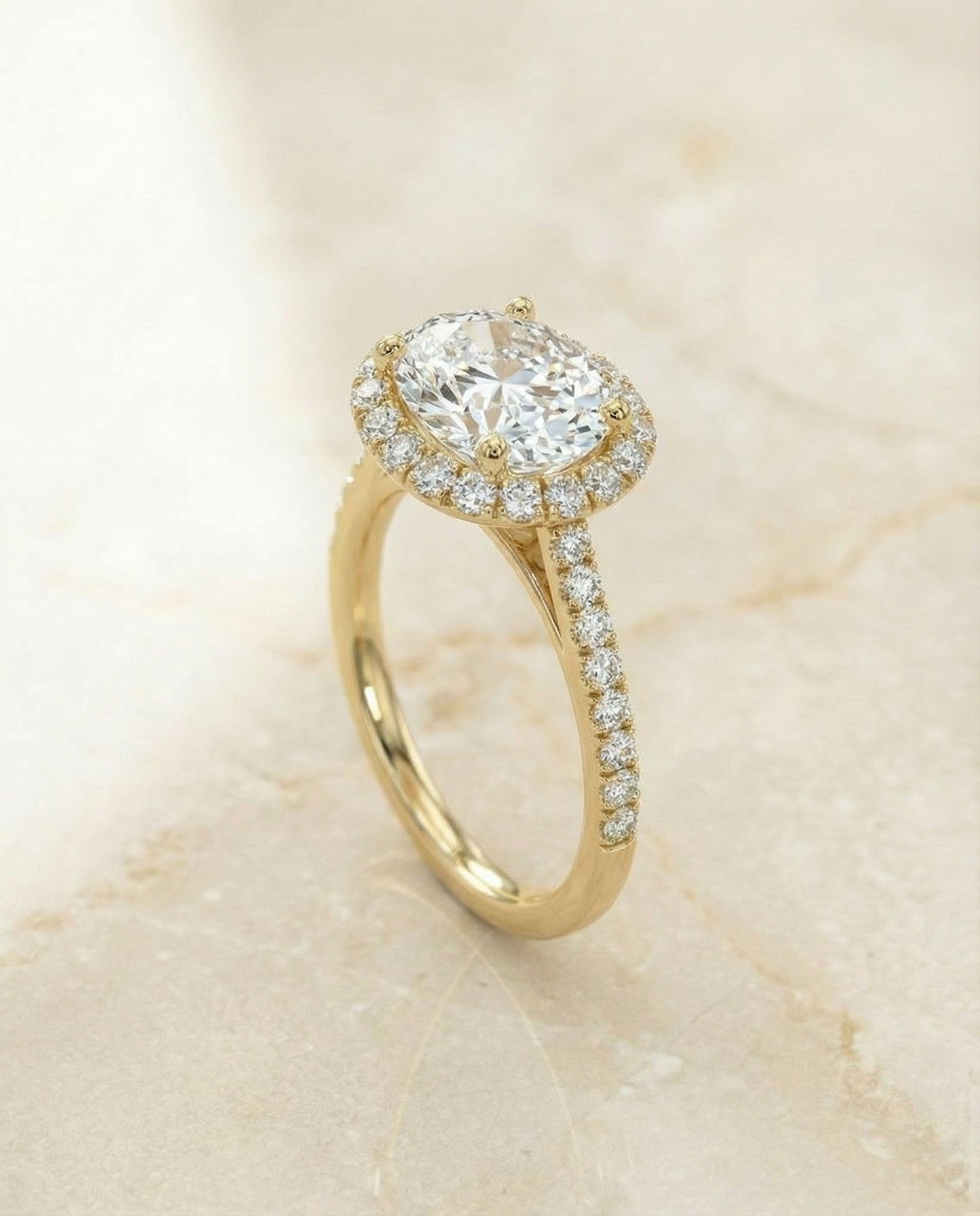 Dylan Select Petite French Pavé Halo Oval Engagement Ring in 14K Yellow Gold with Oval Ideal Cut Lab Diamond — D/VVS1 | IGI Certified