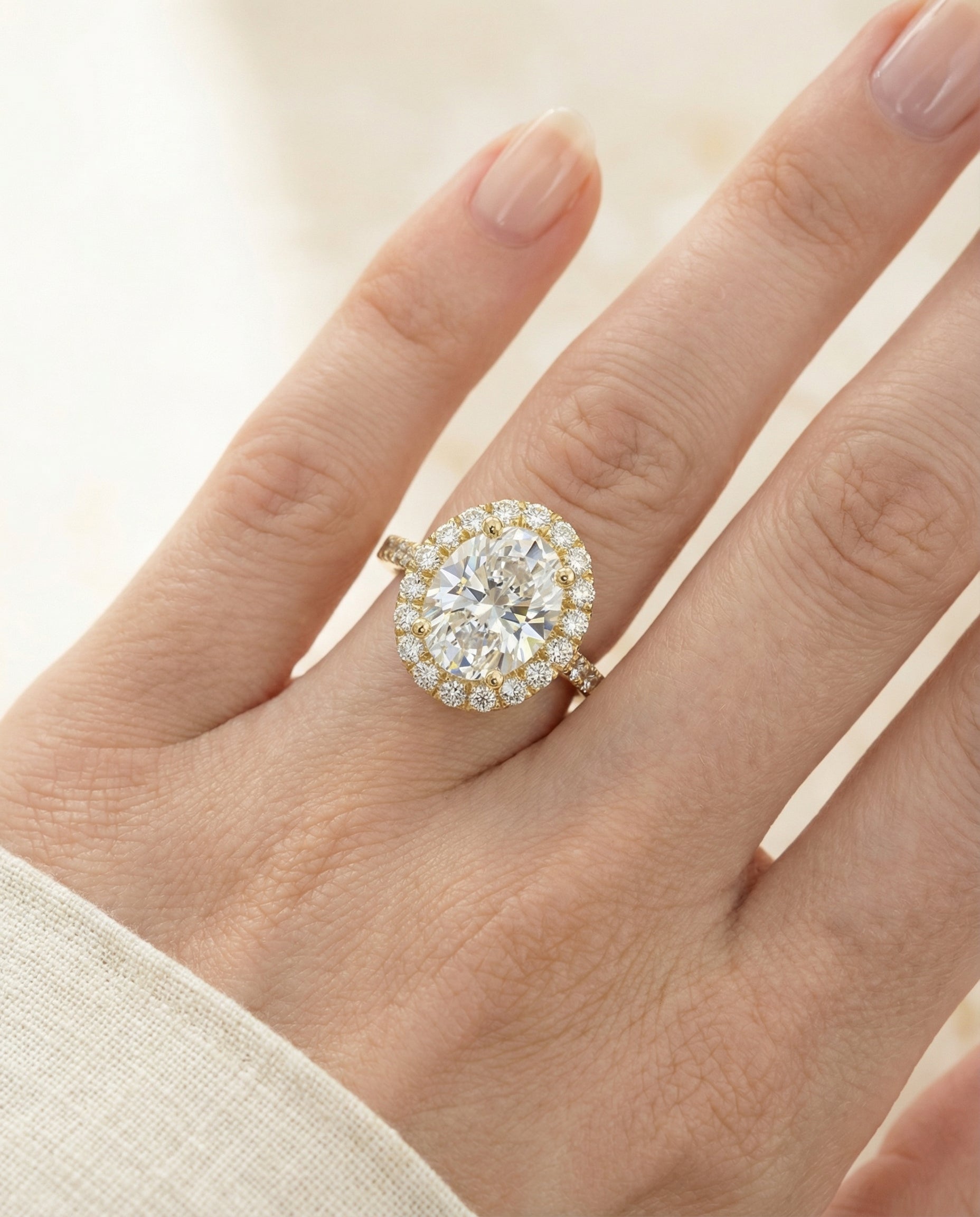 The Dylan petite french pavé halo engagement ring setting, shown in 18K Yellow Gold | RockHer