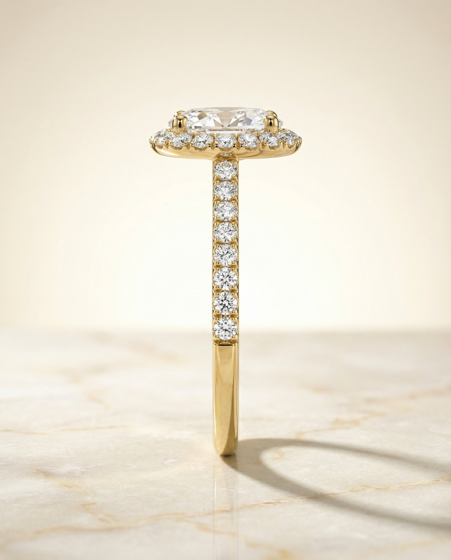 The Dylan engagement ring setting in 18K Yellow Gold, petite french pavé halo design | RockHer