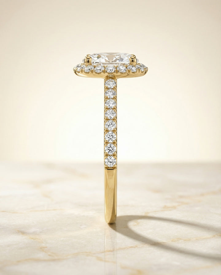 Petite French Pavé Halo Oval in 18K Yellow Gold