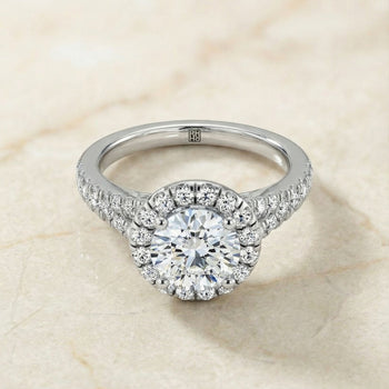 The Calliope Petite Split Shank Halo Round Engagement Ring Setting in Platinum