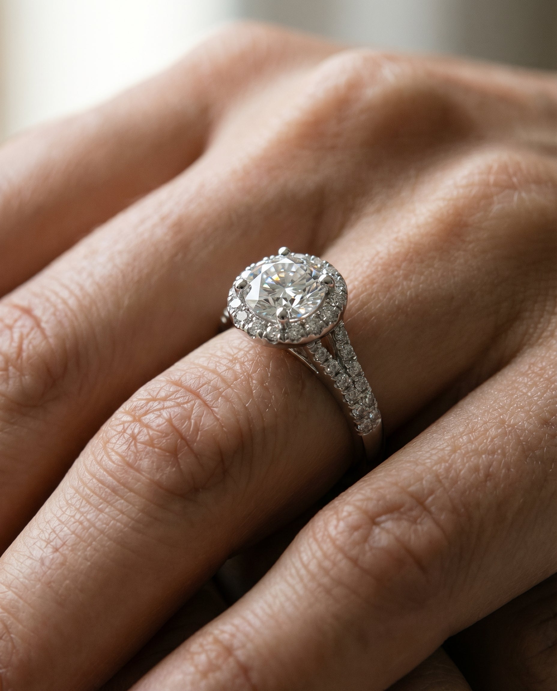 The Calliope engagement ring setting in Platinum, petite split shank halo design | RockHer
