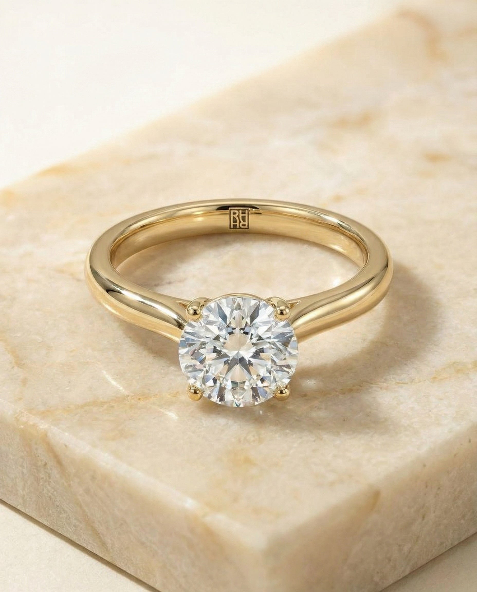 Gladys Select Solitaire Round Lab Diamond Engagement Ring in 18K Yellow Gold, alternate angle | RockHer