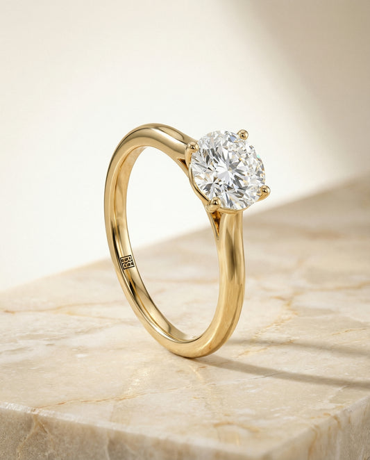 Pinched Cathedral Solitaire Engagement Ring Setting in 14K Yellow Gold
