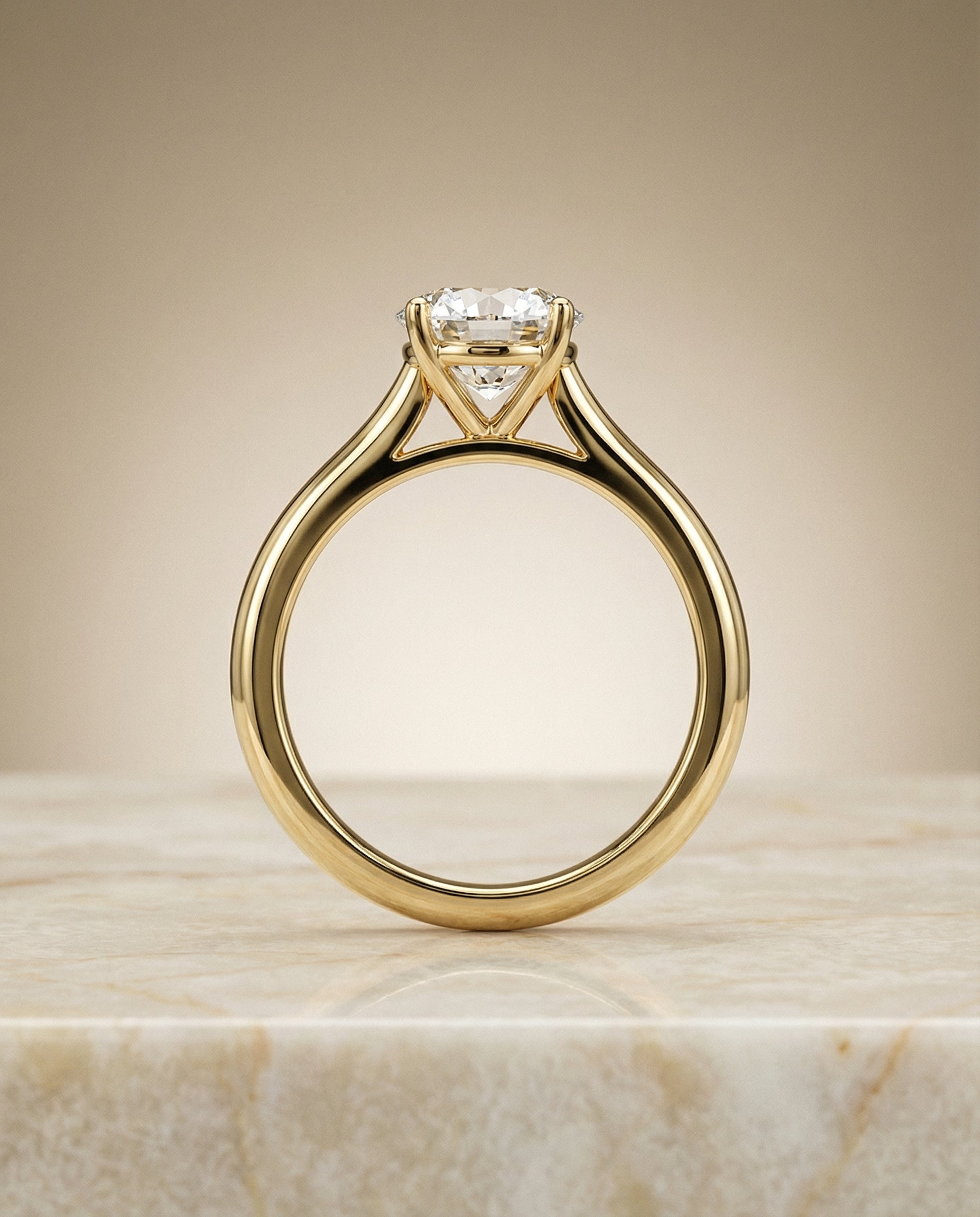 Gladys Select Pinched Cathedral Solitaire Round Lab Diamond Engagement Ring in 18K Yellow Gold, side view | RockHer