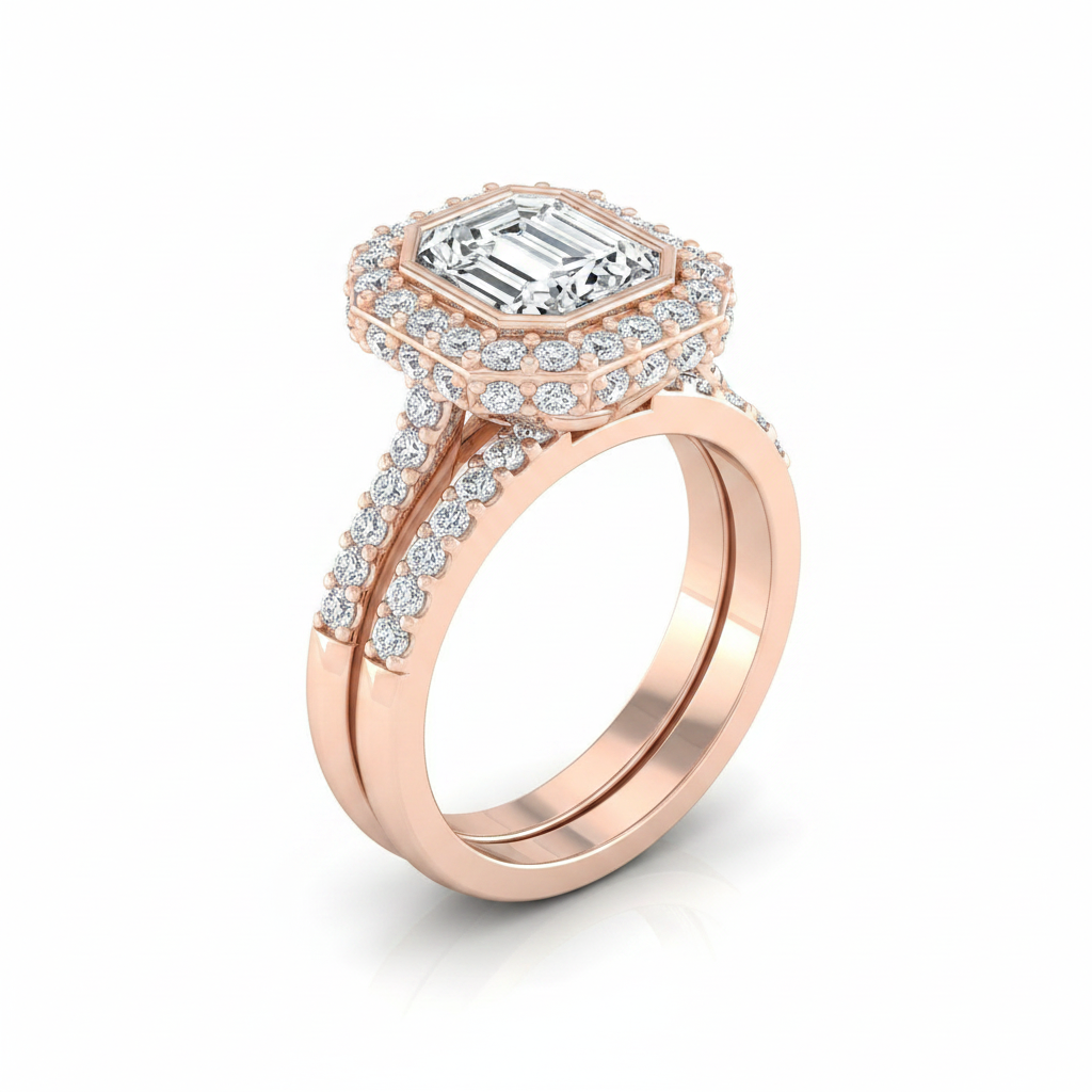The Piper Matching Wedding Band, Emerald in 14K Rose Gold