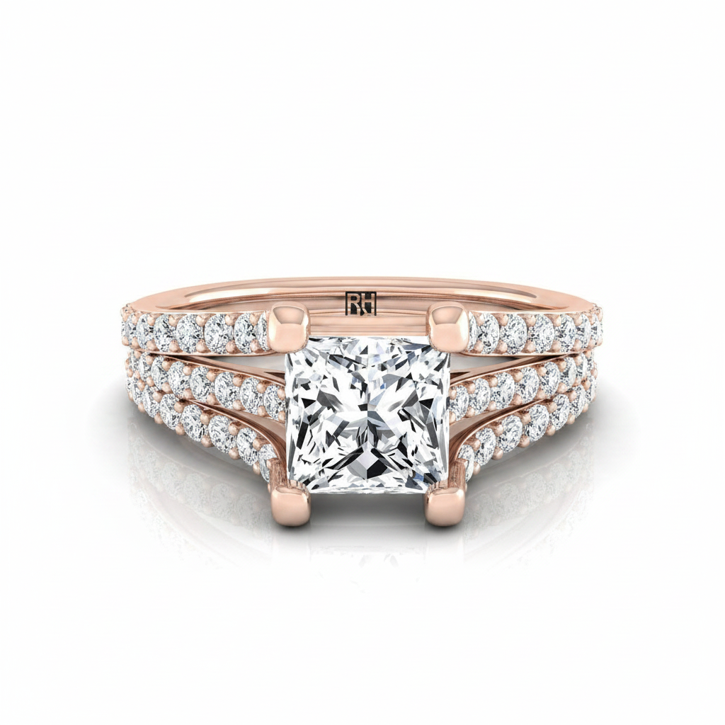 The Presley Matching Wedding Band, Princess in 14K Rose Gold