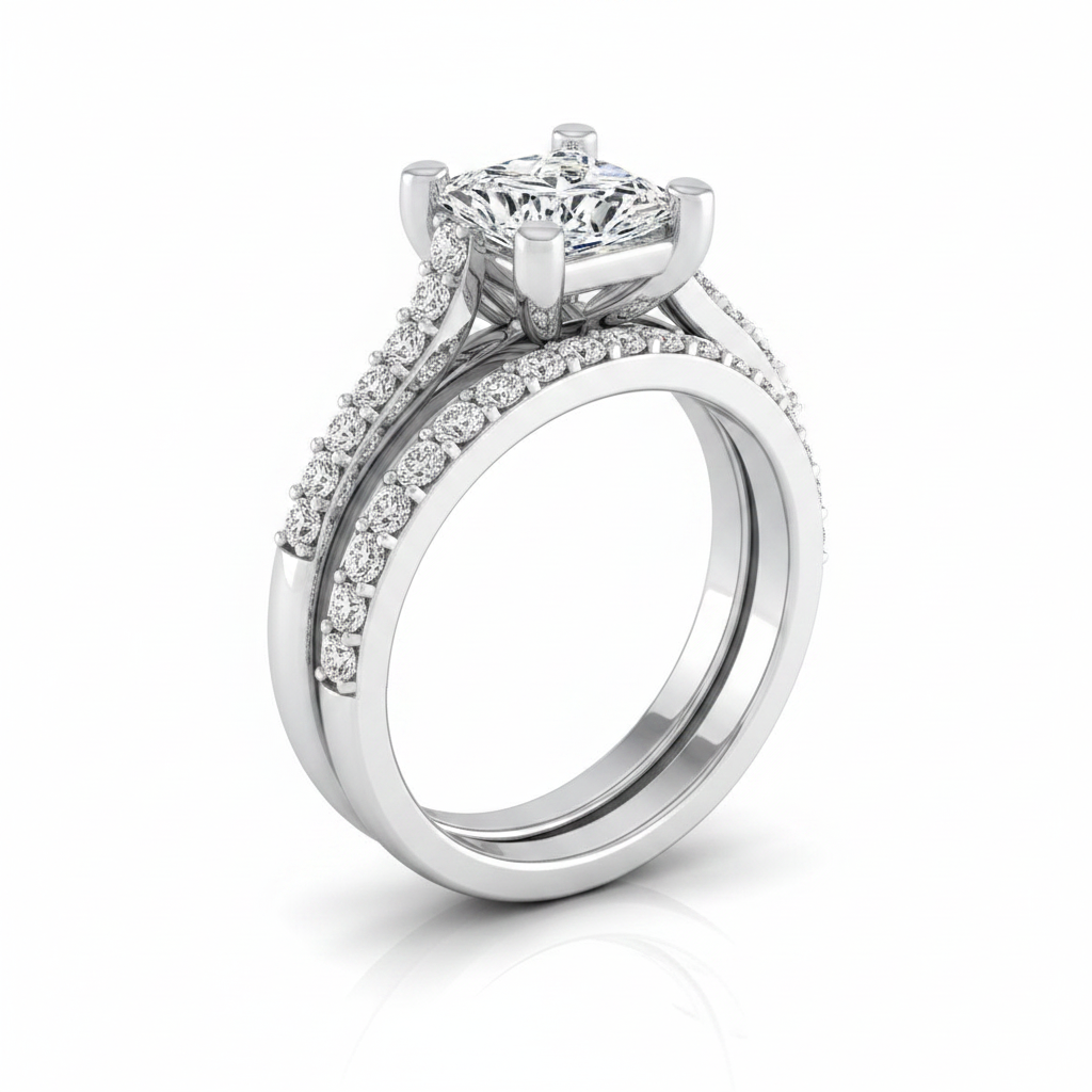 The Presley Matching Wedding Band, Princess in 18K White Gold