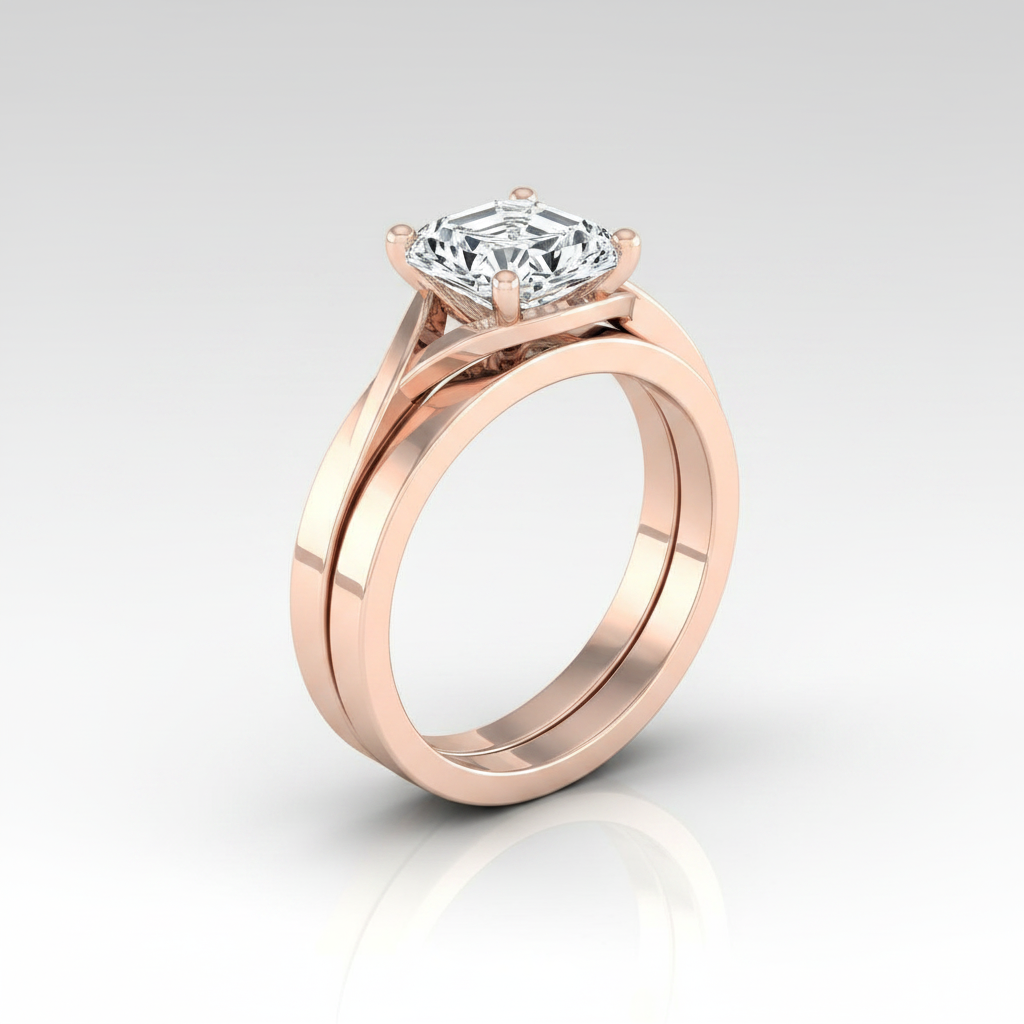 The Priscilla Matching Wedding Band, Asscher in 14K Rose Gold