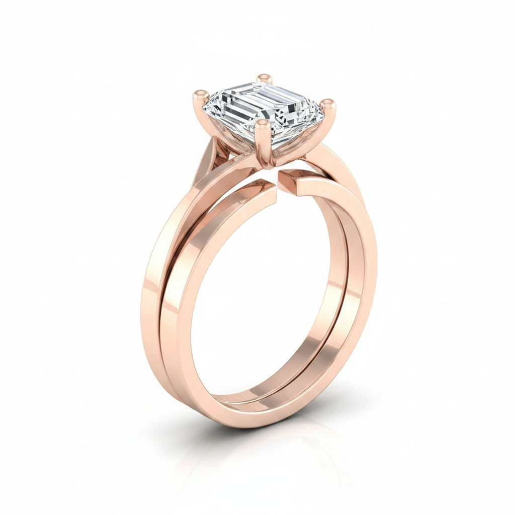 The Priscilla Matching Wedding Band, Emerald in 14K Rose Gold